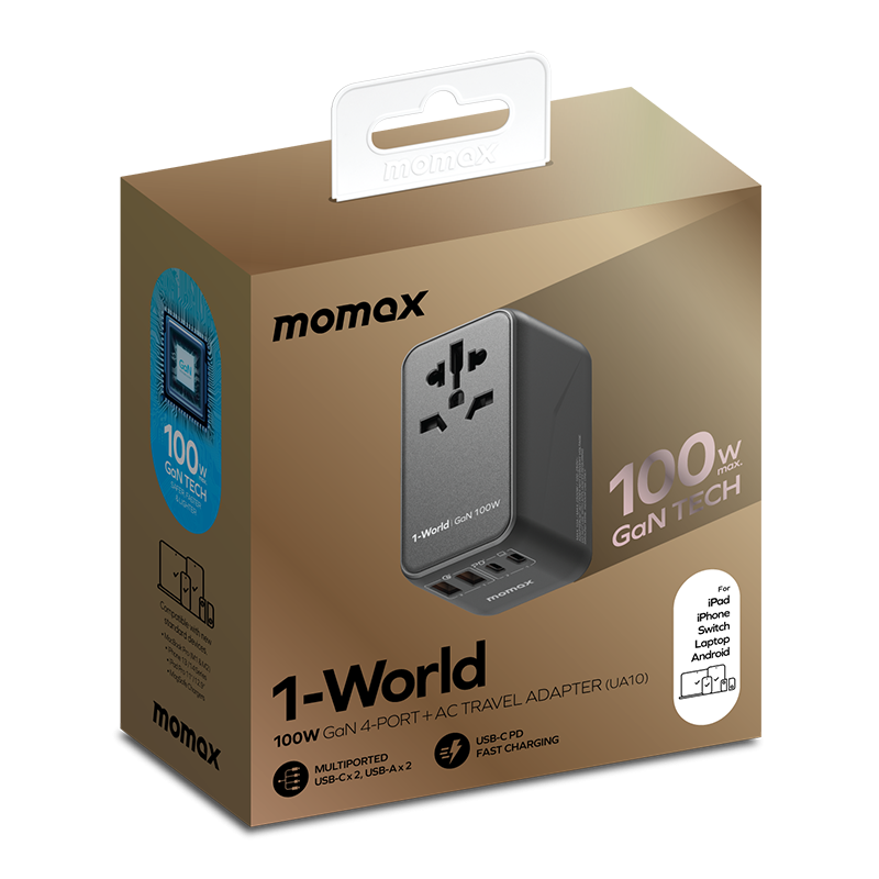 Momax 1-World (100W) GaN PD (4-Port) USB Type-C Charger / AC Plug / Travel Adapter