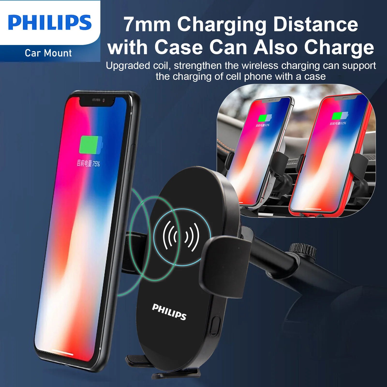 Philips 15W Qi Fast Wireless Car Charger Phone Mount (DLK3525Q)
