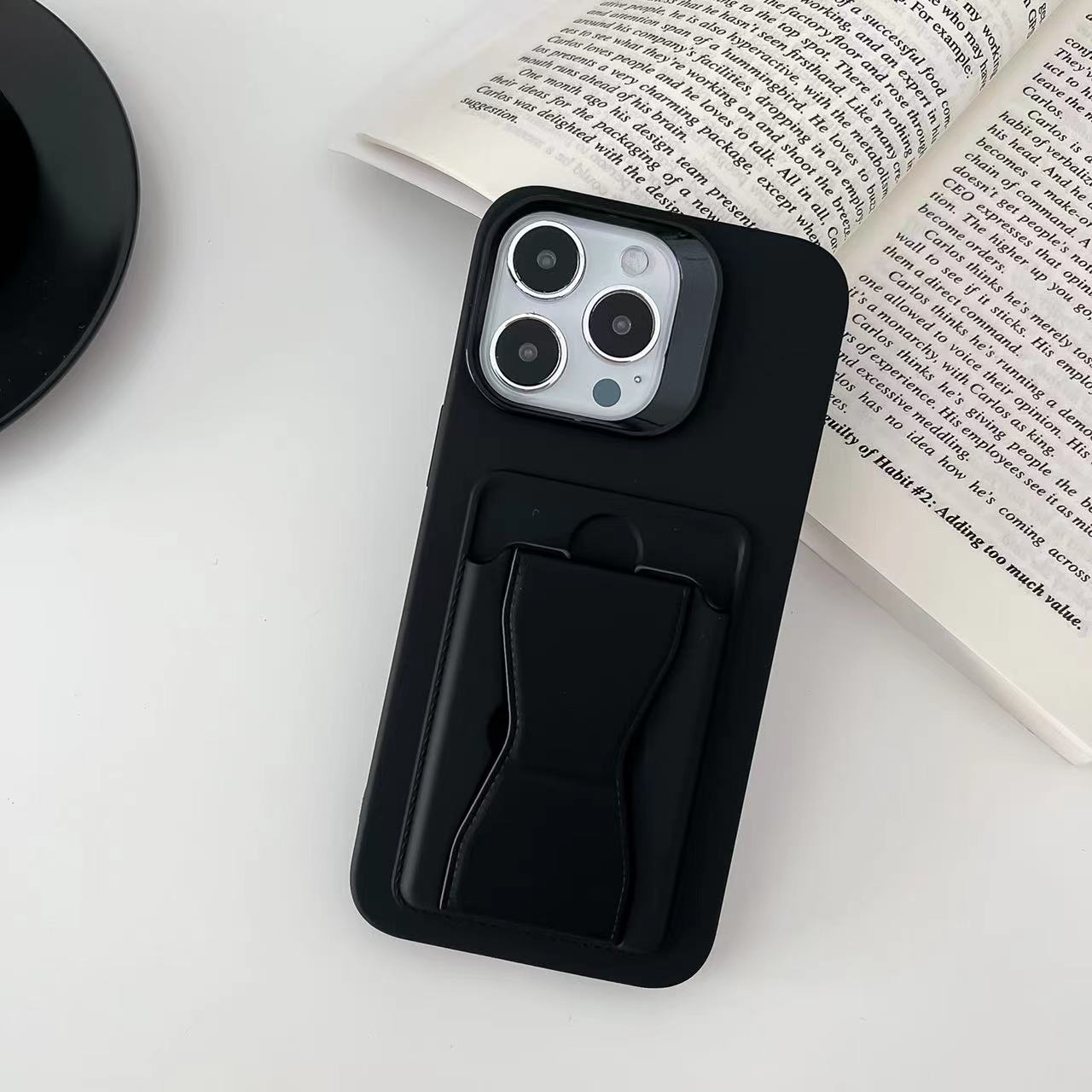 Defender Liquid Silicone & Hard Case Protection Drop Proof Tough Case with Card Holder and Kickstand for iPhone
