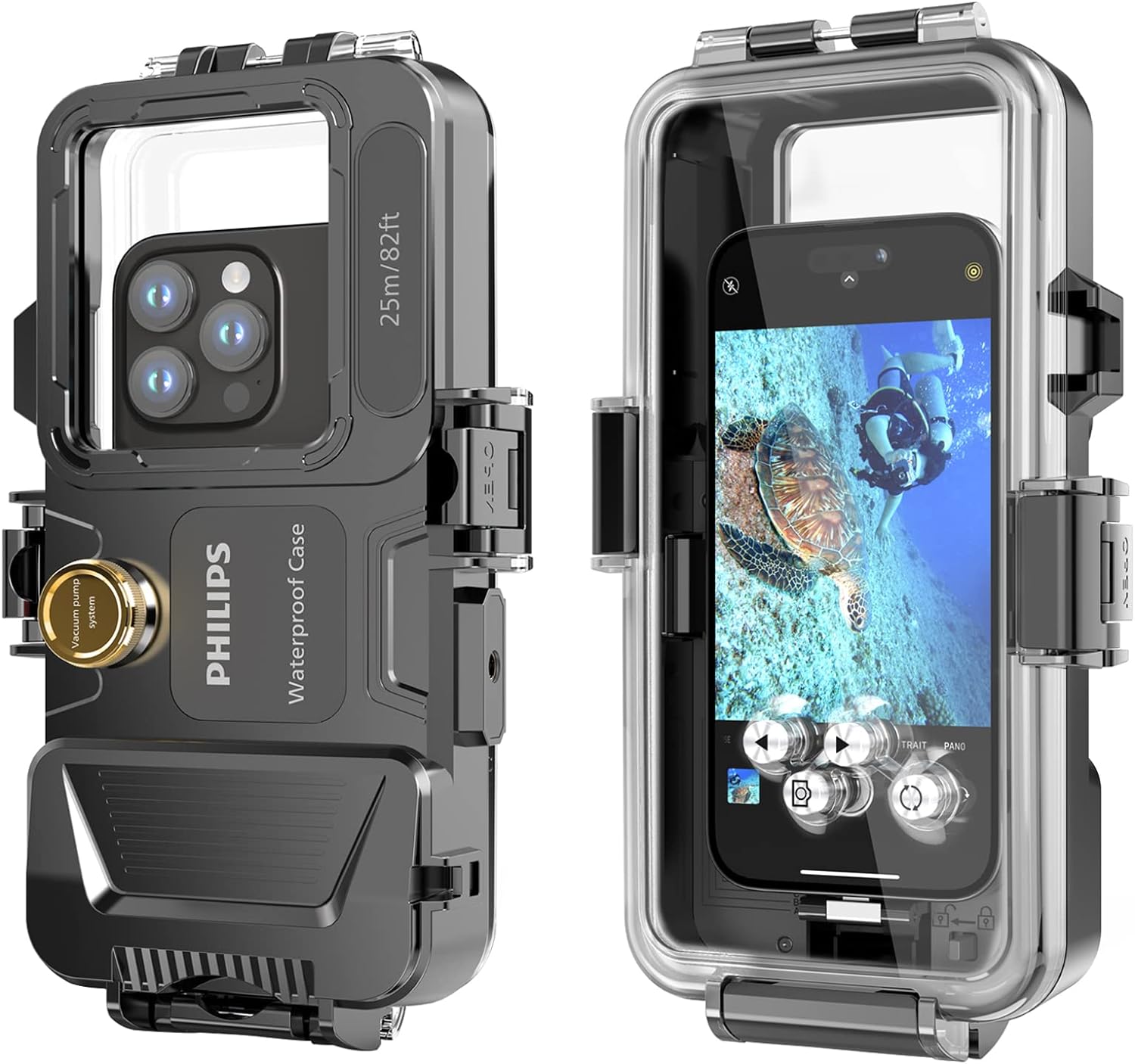 Philips Underwater Diving Phone Case [Operated Underwater] Photo Video, Deep Water Photography Waterproof Case Snorkeling Case 82FT/25M for iPhone 7 to iPhone 14 Series with Lanyard DLK6301B