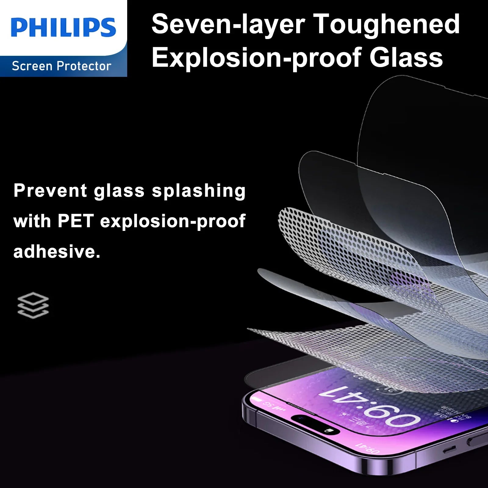 Philips 9H Temperped Glass HD Ceramic Screen Protector Film for iPhone Anti-Oil Anti-Shatter Anti-Fingerprint Full Coverage Hardness 9H DLK7109