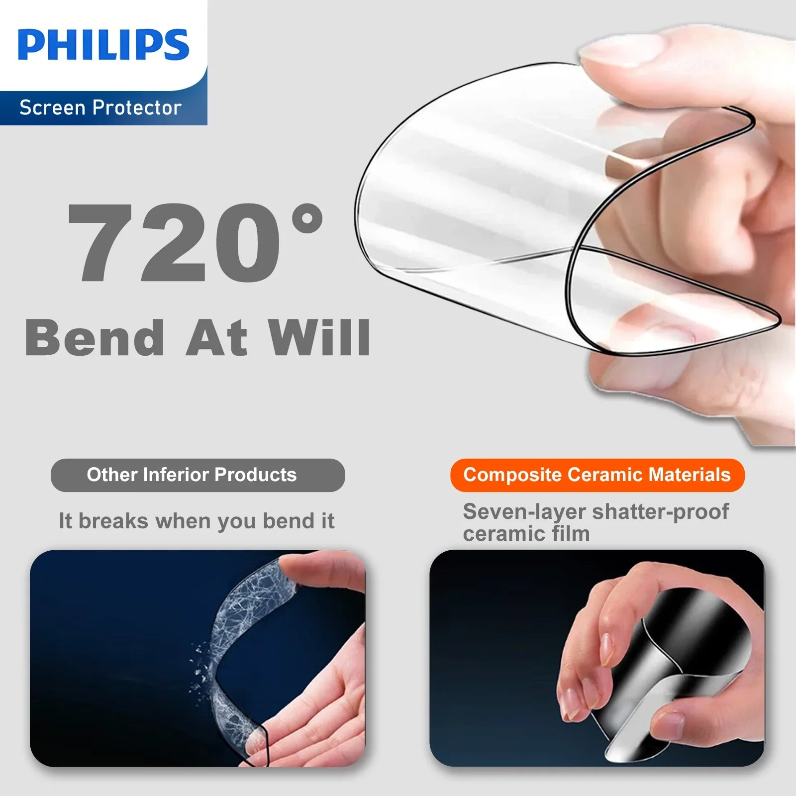 Philips 9H Temperped Glass HD Ceramic Screen Protector Film for iPhone Anti-Oil Anti-Shatter Anti-Fingerprint Full Coverage Hardness 9H DLK7109